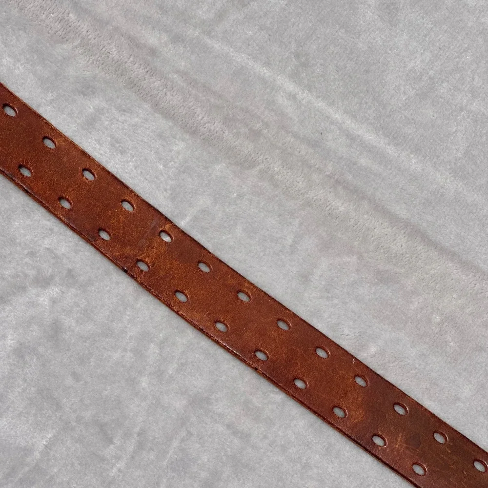 Vintage Brown Leather Double Prong Roller Buckle Adjustable Belt Mens 30-36